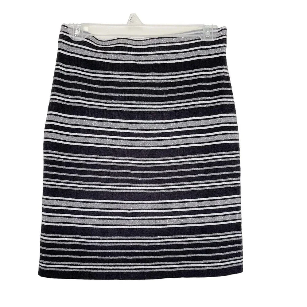 Loft Outlet Womens Skirt Gray Striped Pencil Metallic Black Silver Sparkle Sz XS